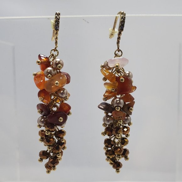 Ali Khan crystal glass bead cluster cascade drop earring  Topaz sapphire pearl - Picture 1 of 5